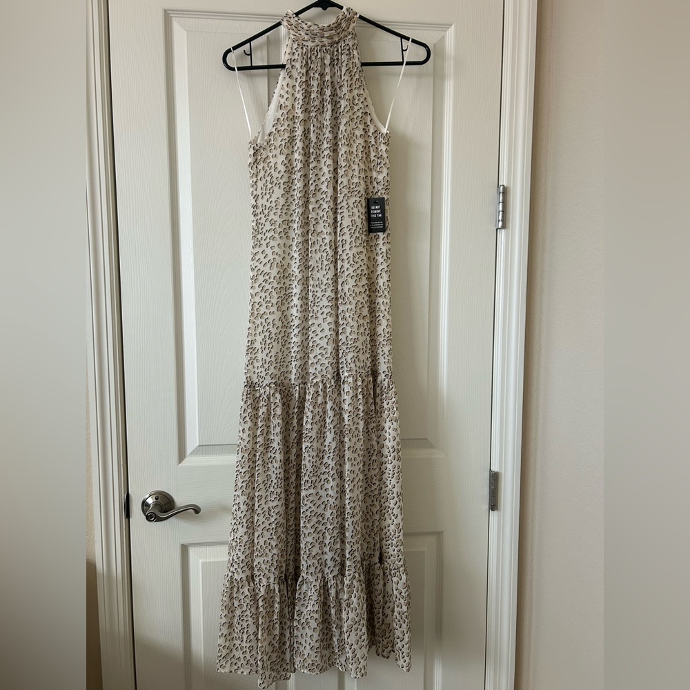 Express Cream and Brown (Animal Print) Ruffled Tiered Sundress